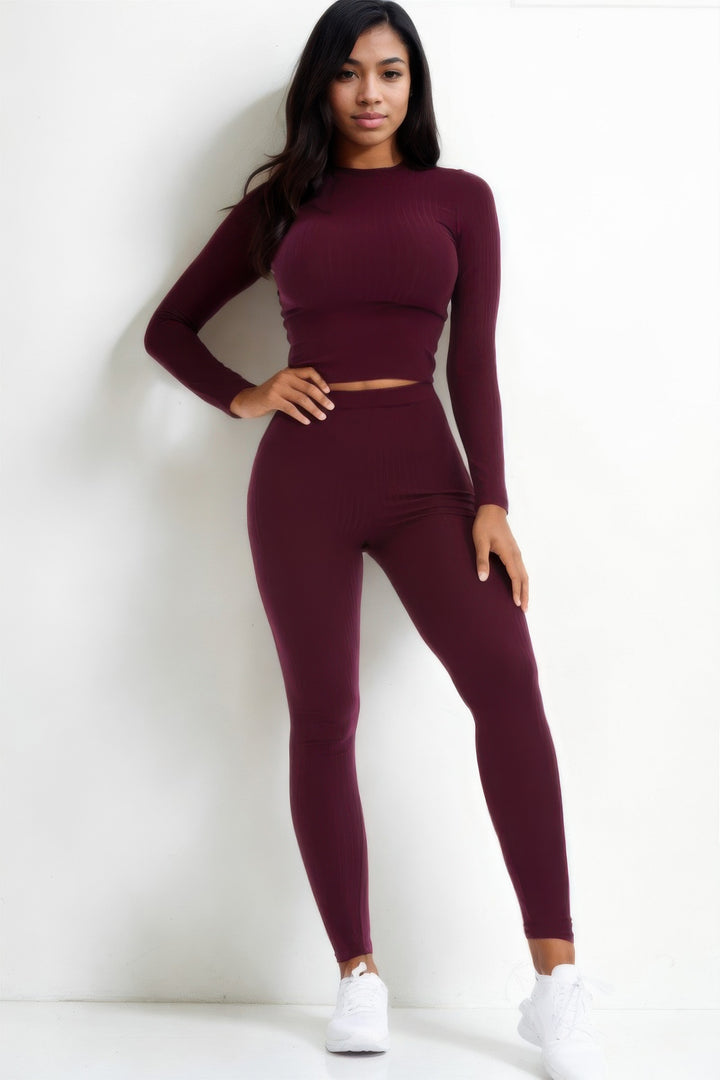 Ribbed Mock Neck Long Sleeve Top & Leggings Set