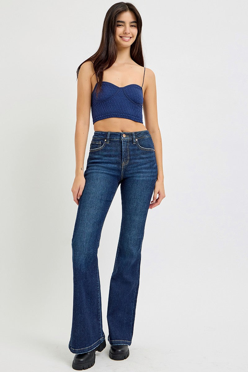 Full Size High Rise Flare Jeans with Pockets