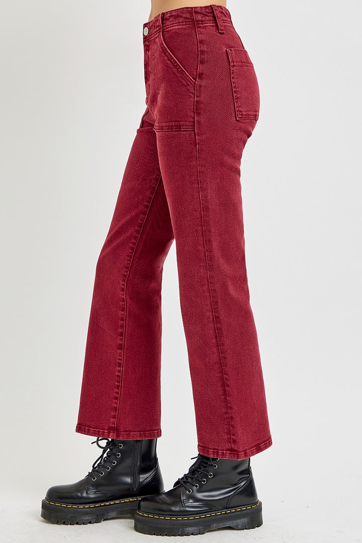 Full Size High Rise Straight Jeans with Patch Pockets