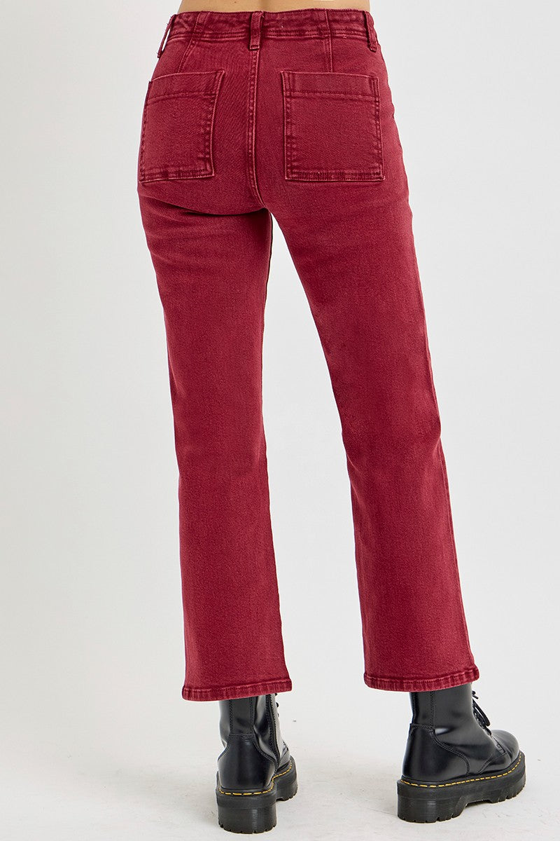 Full Size High Rise Straight Jeans with Patch Pockets