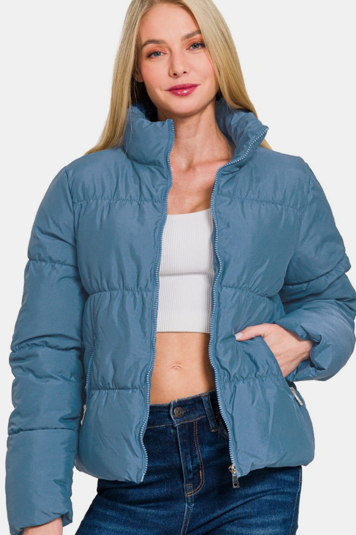 Zenana | Zip Up Turtleneck Puffer Jacket with Pockets