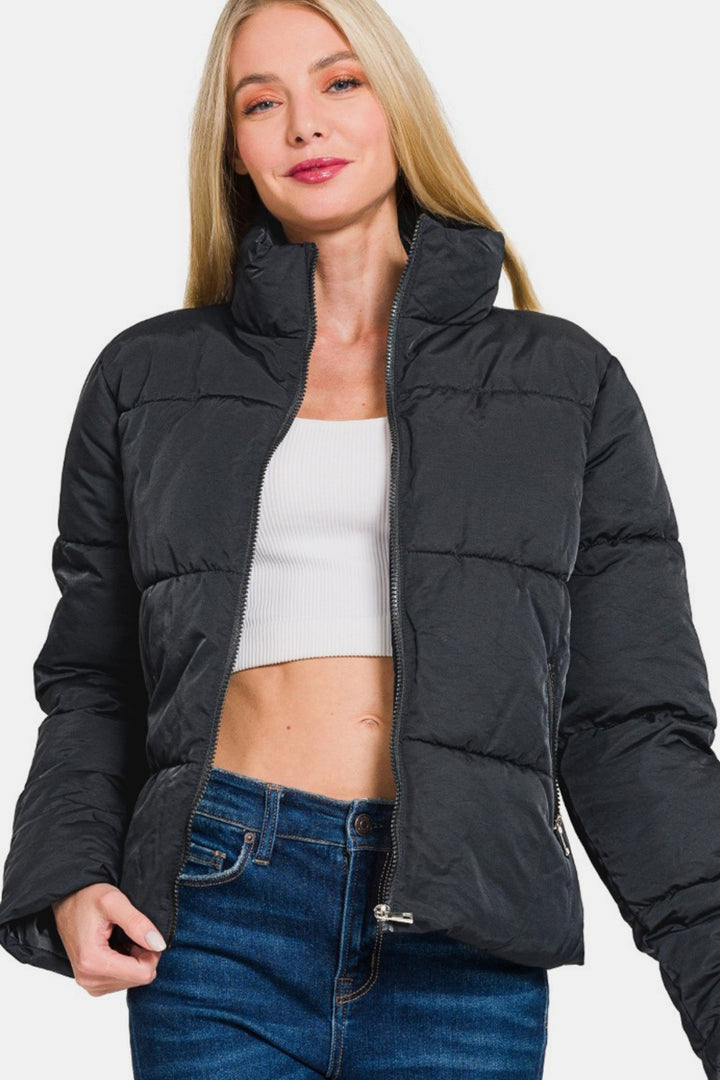 Zenana | Zip Up Turtleneck Puffer Jacket with Pockets