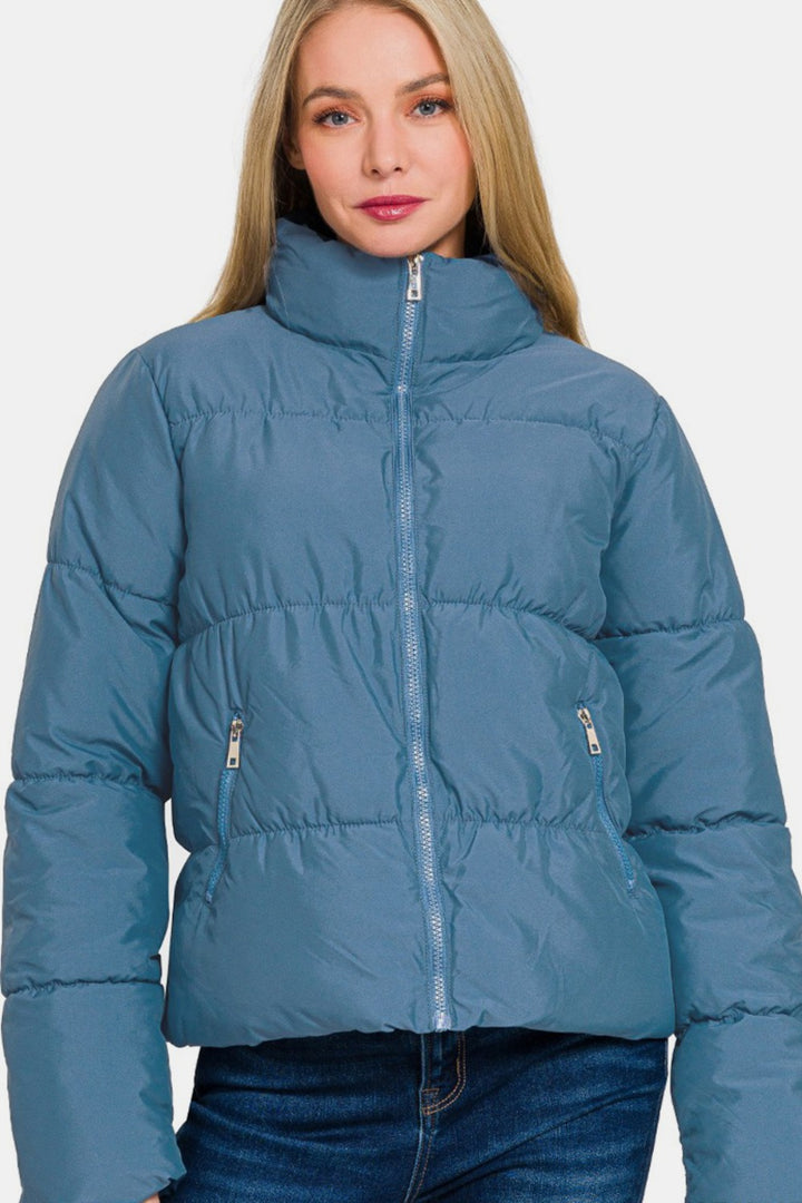 Zenana | Zip Up Turtleneck Puffer Jacket with Pockets