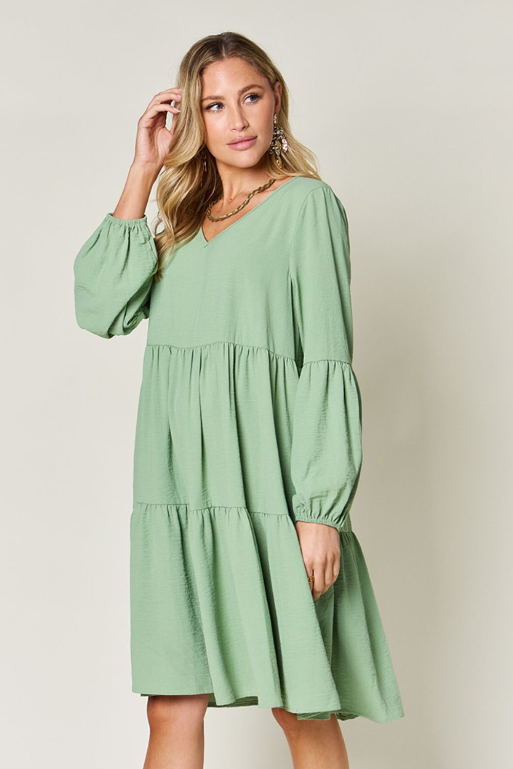 Balloon Sleeve Tiered Dress - Tiered Dress | Elegant Lioness Balloon Sleeve Tiered Dress - Tiered Dress | Elegant Lioness