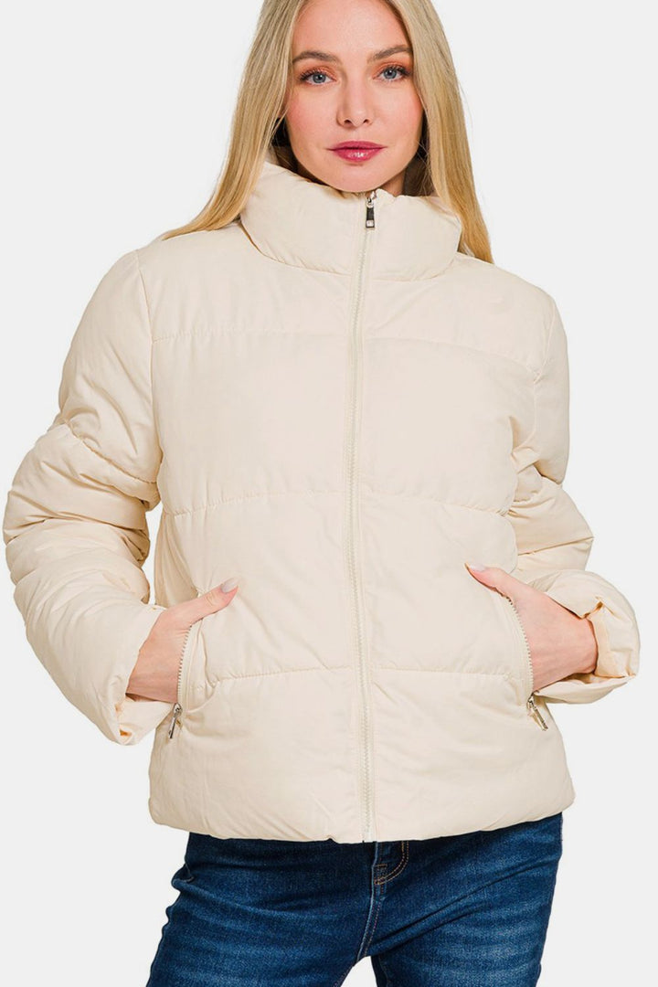 Zenana | Zip Up Turtleneck Puffer Jacket with Pockets