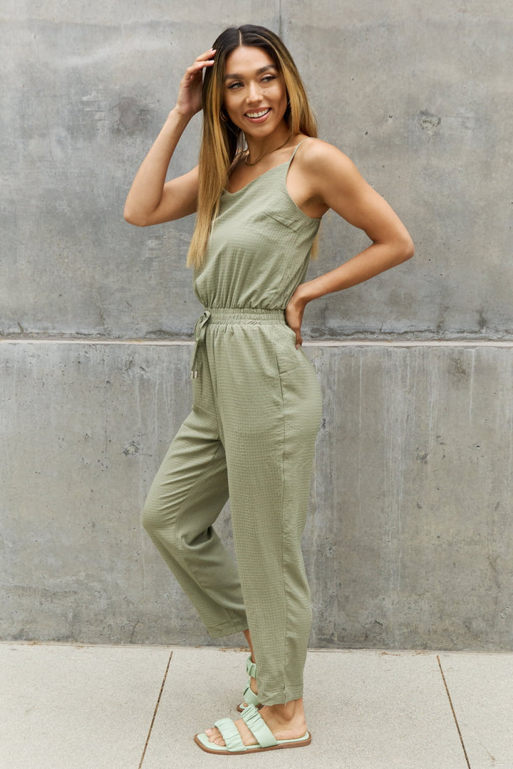 Full Size Textured Woven Jumpsuit in Sage