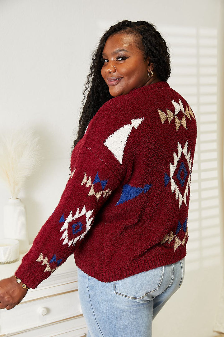 Full Size Aztec Soft Fuzzy Sweater