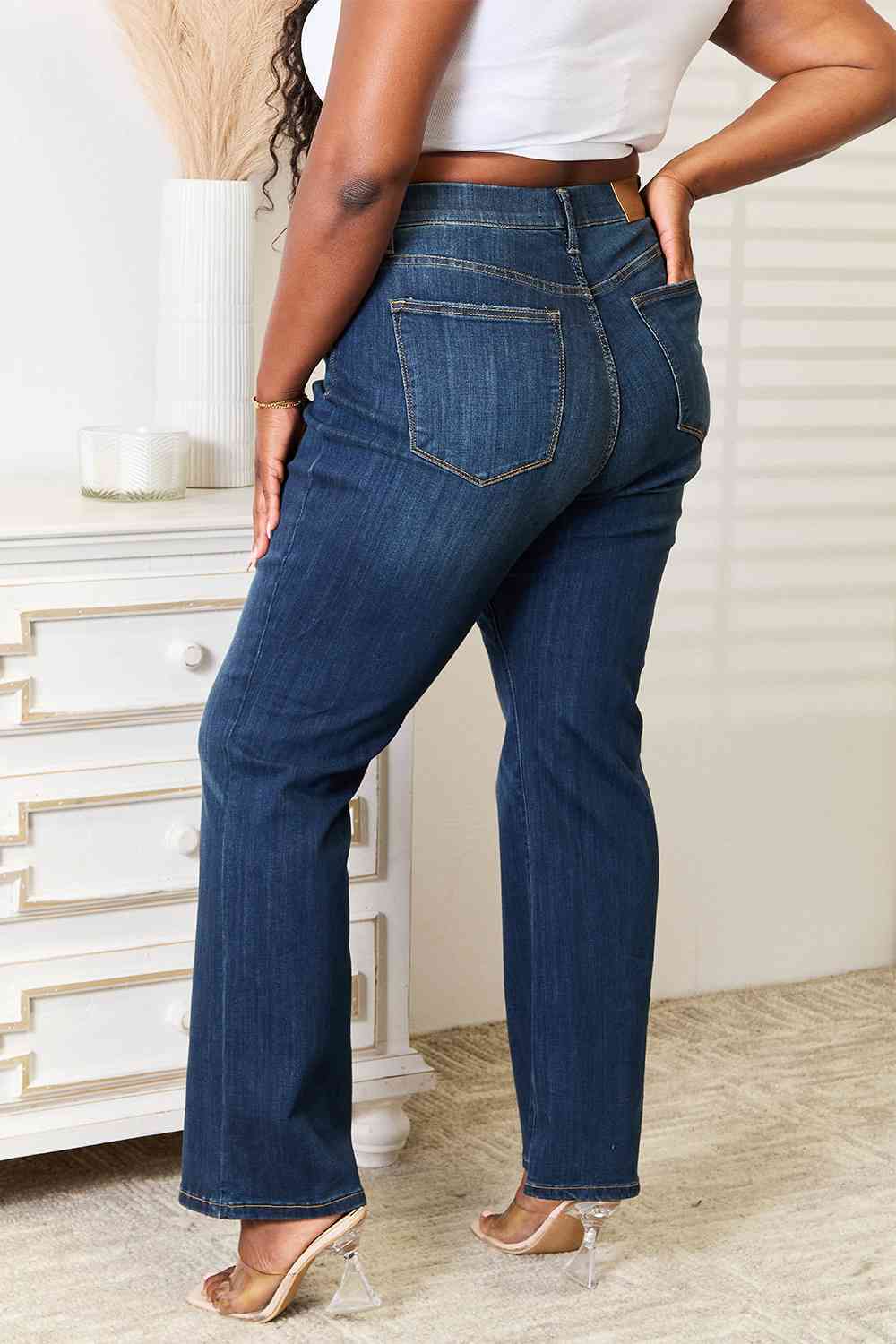 Full Size Elastic Waistband Slim Bootcut Jeans