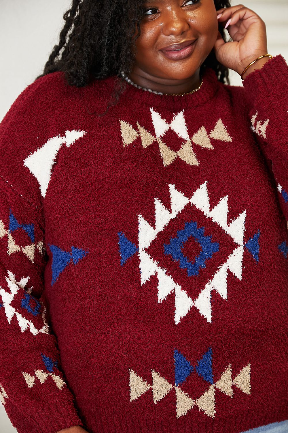 Full Size Aztec Soft Fuzzy Sweater