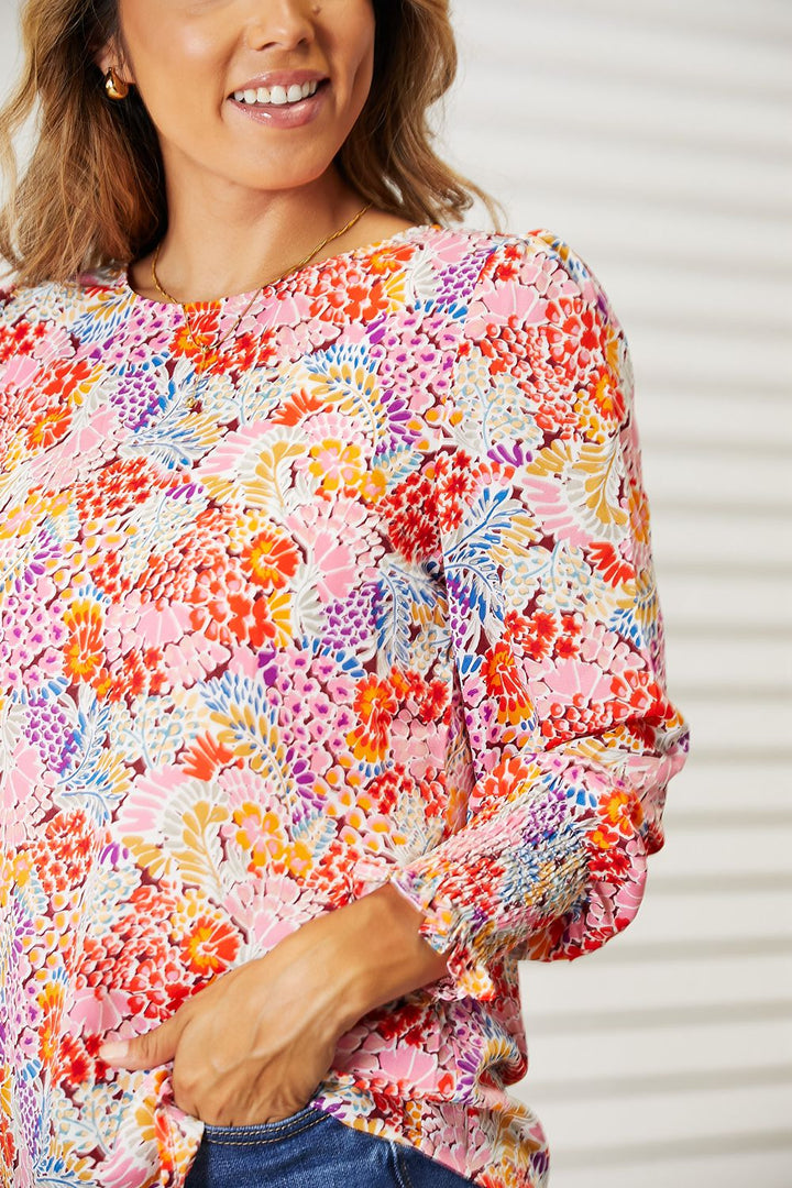 Floral Print Long Puff Sleeve Blouse