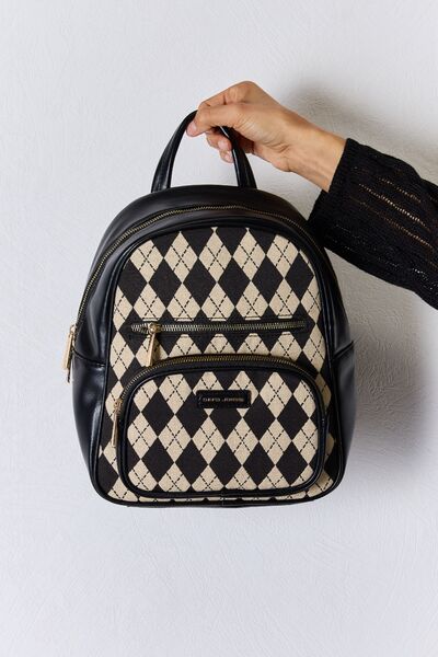 Argyle Pattern PU Leather Backpack