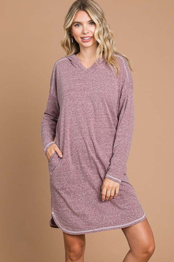 Full Size Hooded Long Sleeve Sweater Dress