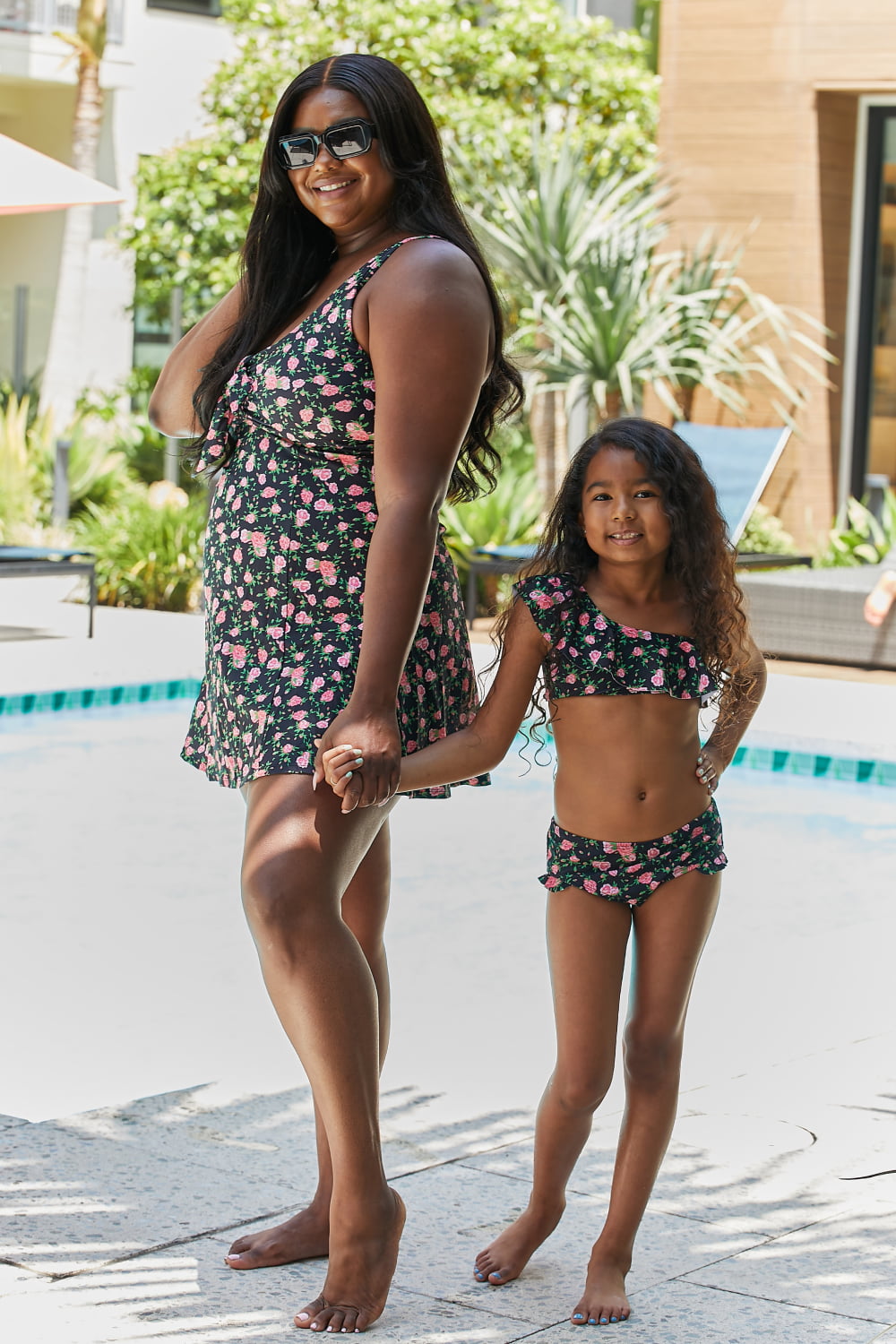 Clear Waters Two-Piece Swim Set in Black Roses