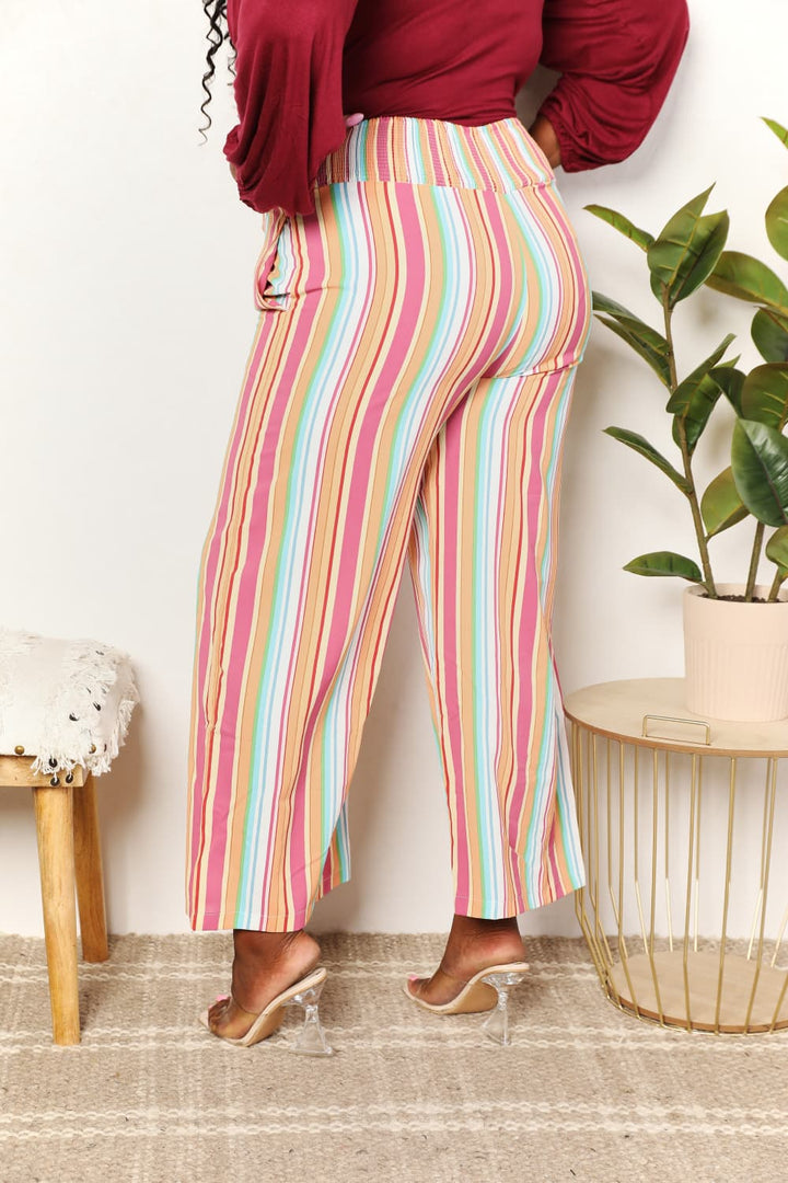 Striped Smocked Waist Pants with Pockets