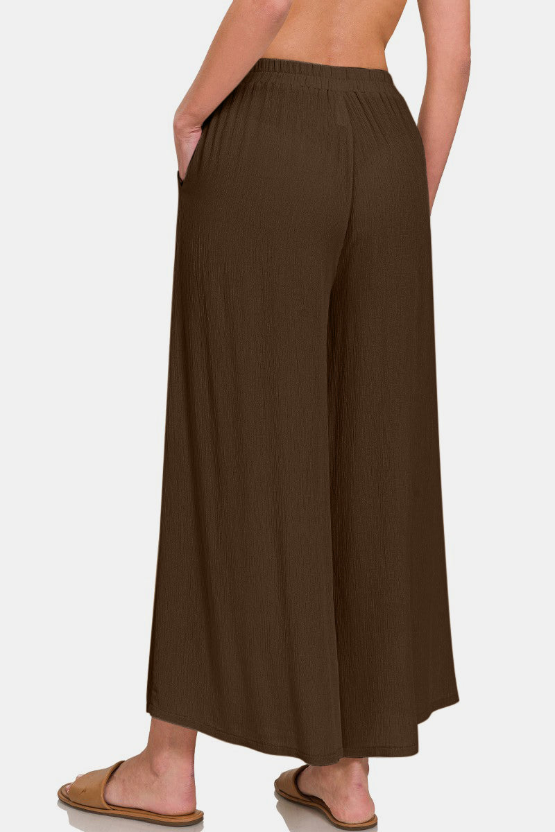 Woven Wide Leg Pants With Pockets