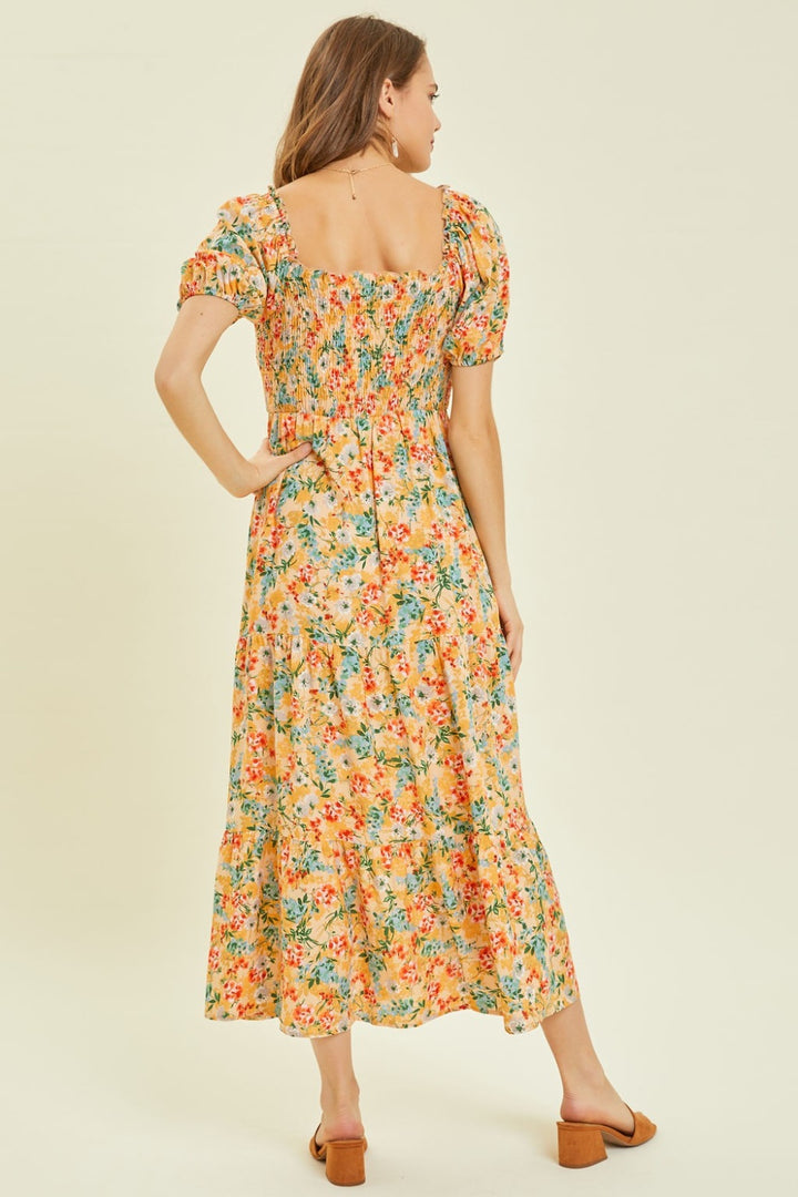 Full Size Floral Smocked Tiered Midi Dress