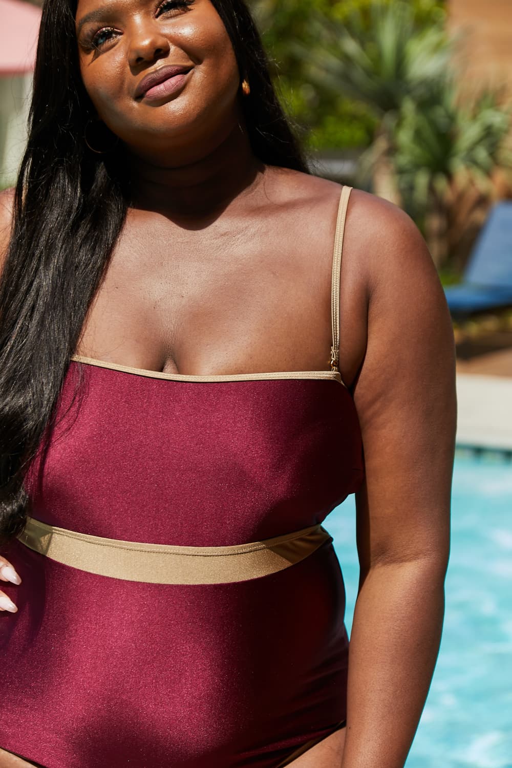 Wave Break Contrast Trim One-Piece in Wine