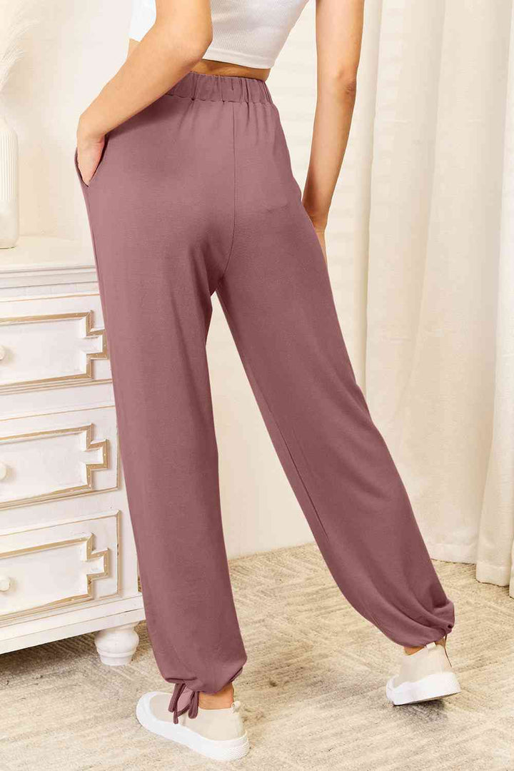 Full Size Soft Rayon Drawstring Waist Pants with Pockets