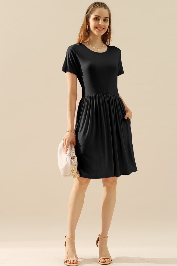 Ruched Midi Dress - Ruched Dress with Pockets | Elegant Lioness