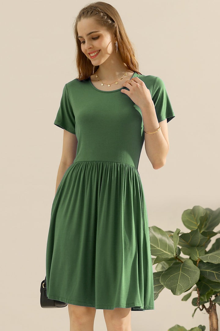 Ruched Midi Dress - Ruched Dress with Pockets | Elegant Lioness