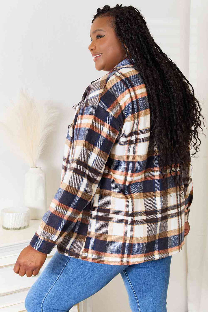 Plaid Button Front Shirt Jacket with Breast Pockets