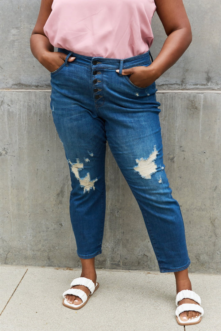 Melanie Full Size High Waisted Distressed Boyfriend Jeans