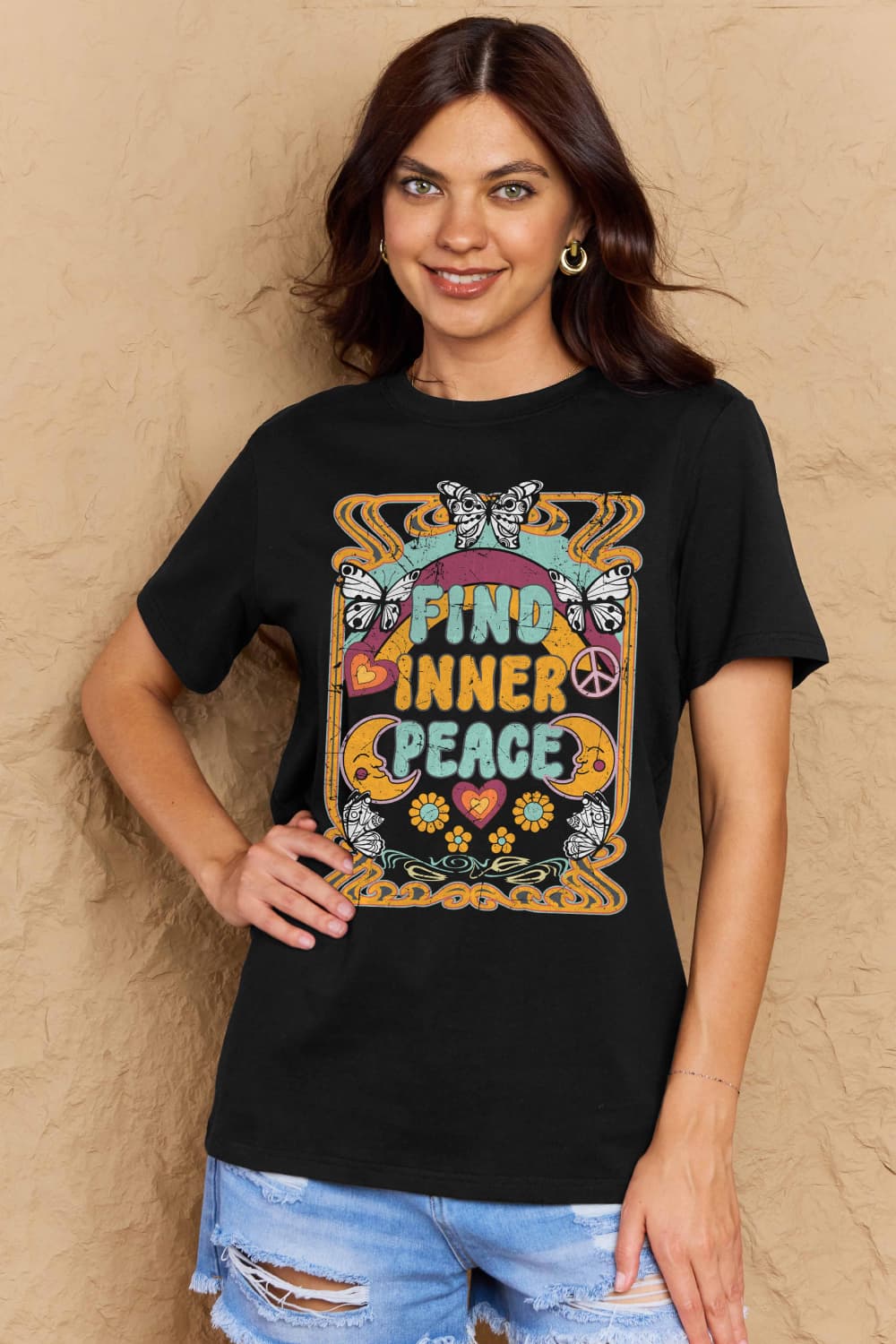 Full Size FIND INNER PEACE Graphic Cotton T-Shirt