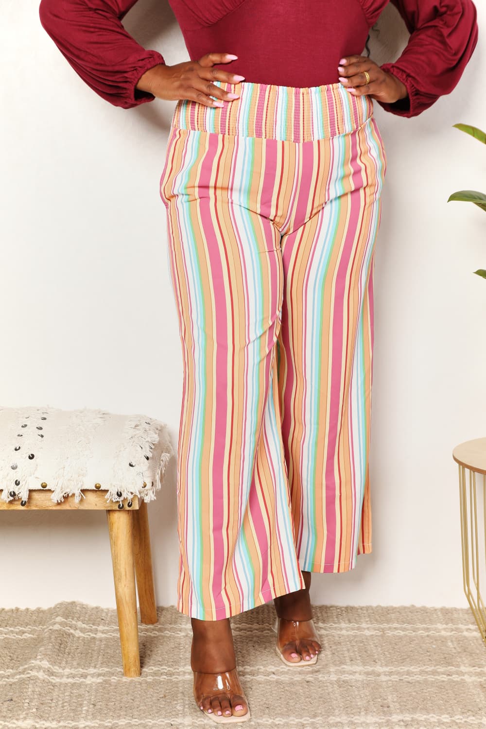 Striped Smocked Waist Pants with Pockets