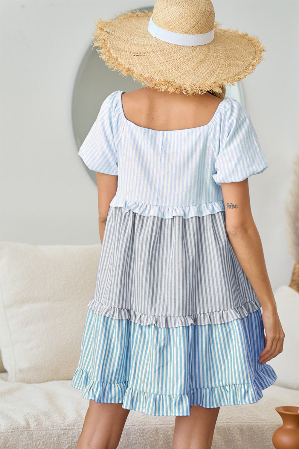 Striped Ruffle Tiered Mini Dress