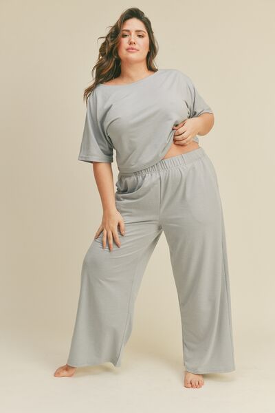 Full Size Short Sleeve Cropped Top and Wide Leg Pants Set