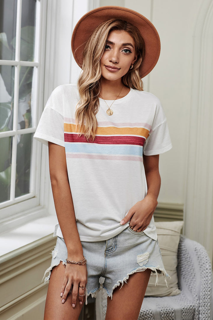 Striped Dropped Shoulder Round Neck Tee