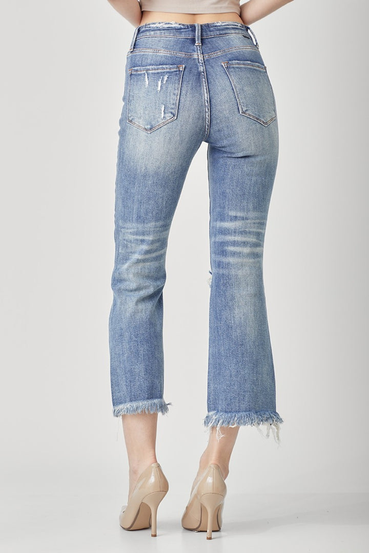 High Waist Distressed Cropped Bootcut Jeans