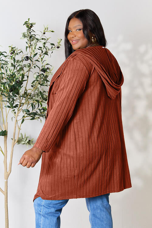 Full Size Ribbed Open Front Long Sleeve Cardigan