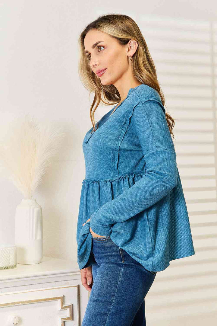 Full Size Frill Trim Babydoll Blouse