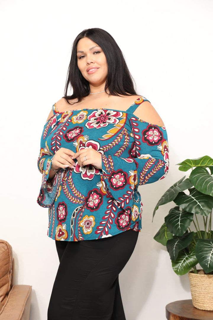 Full Size Floral Cold Shoulder Blouse