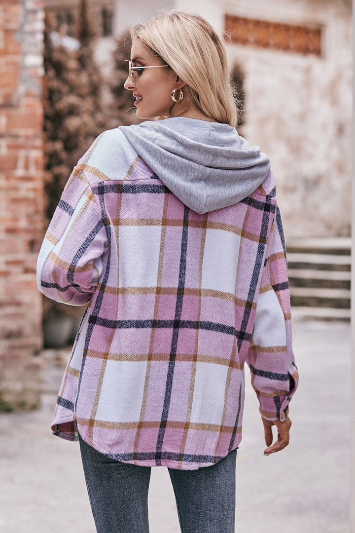 Plaid Dropped Shoulder Hooded Jacket