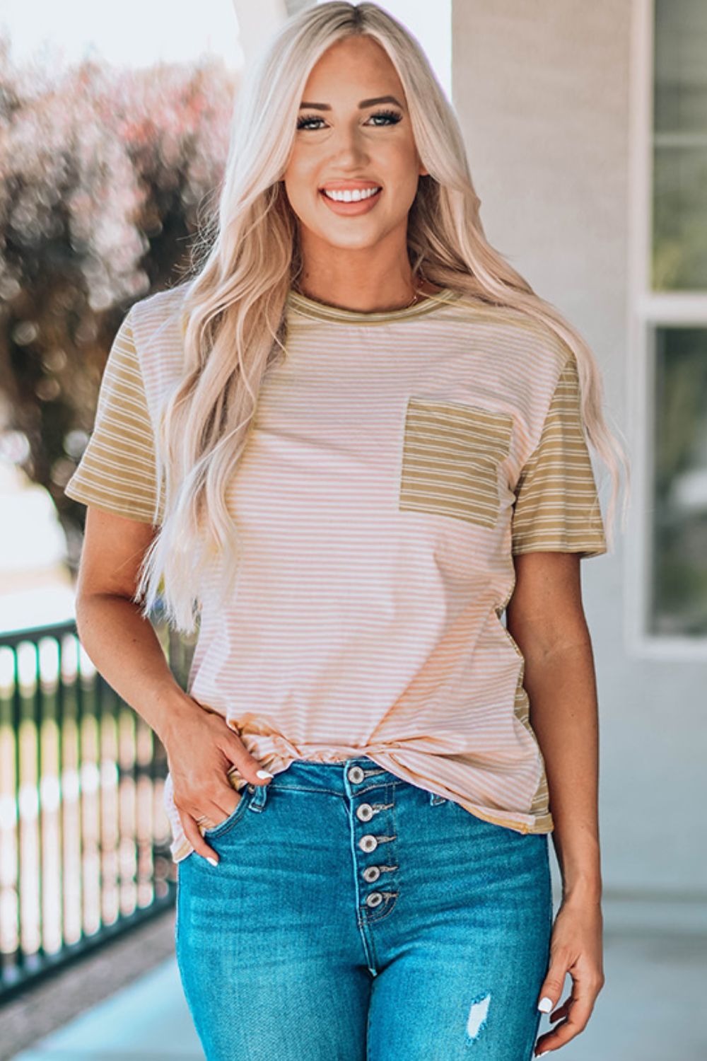 Striped Contrast T-Shirt with Breast Pocket