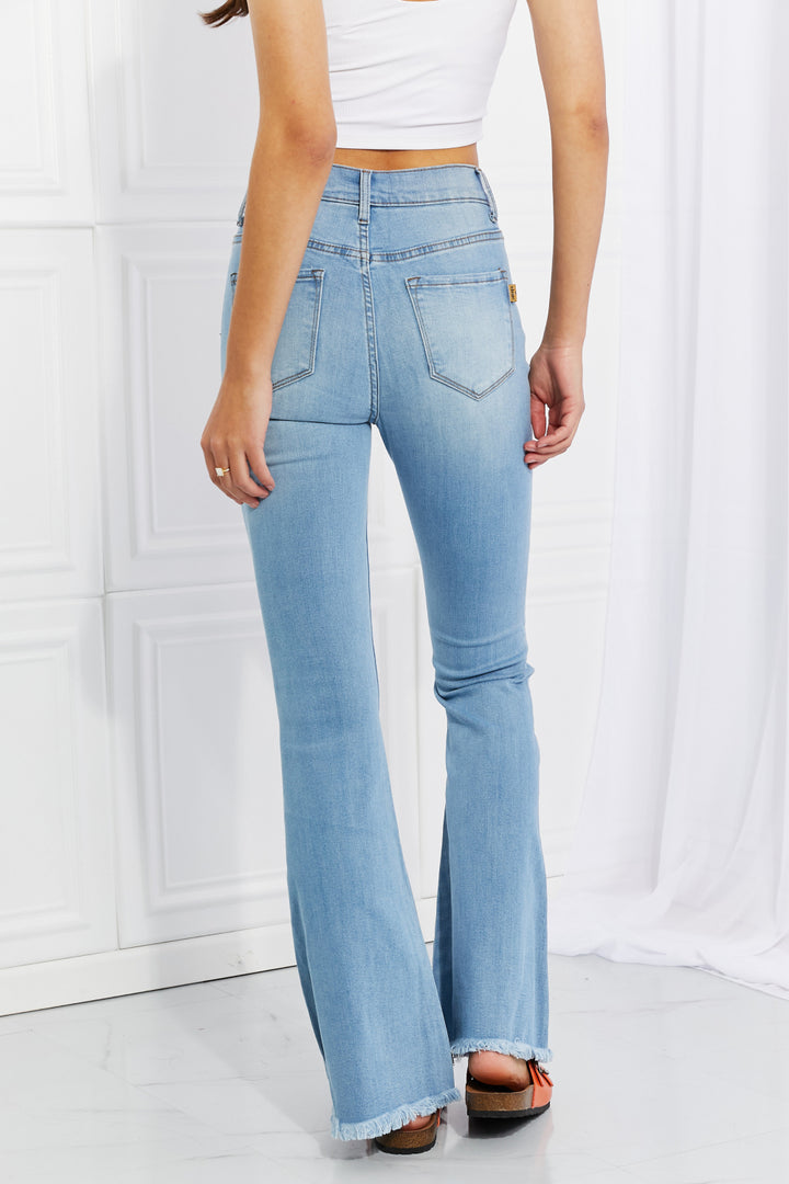 Full Size Jess Button Flare Jeans