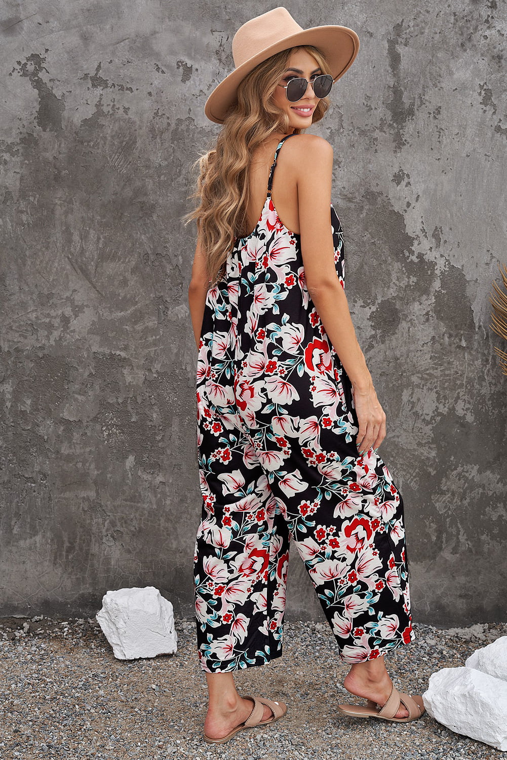 Botanical Print Spaghetti Strap Cropped Jumpsuit