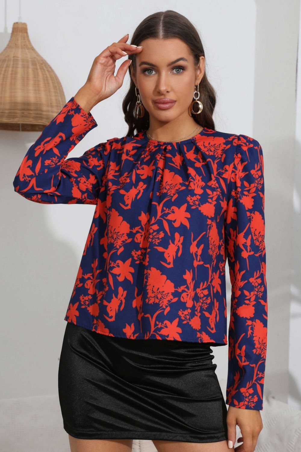 Floral Long Puff Sleeve Blouse
