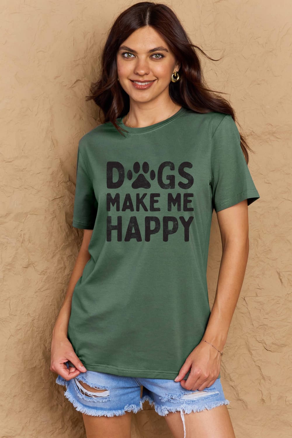 Full Size DOGS MAKE ME HAPPY Graphic Cotton T-Shirt