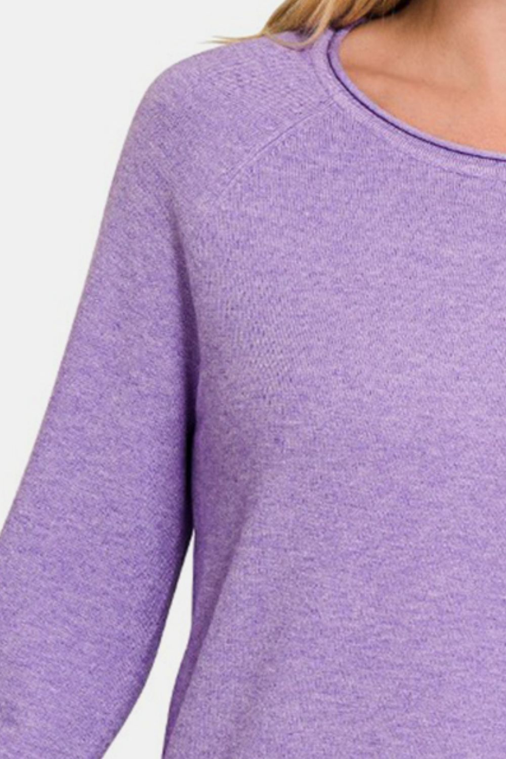 Rolled Round Neck Long Sleeve Sweater