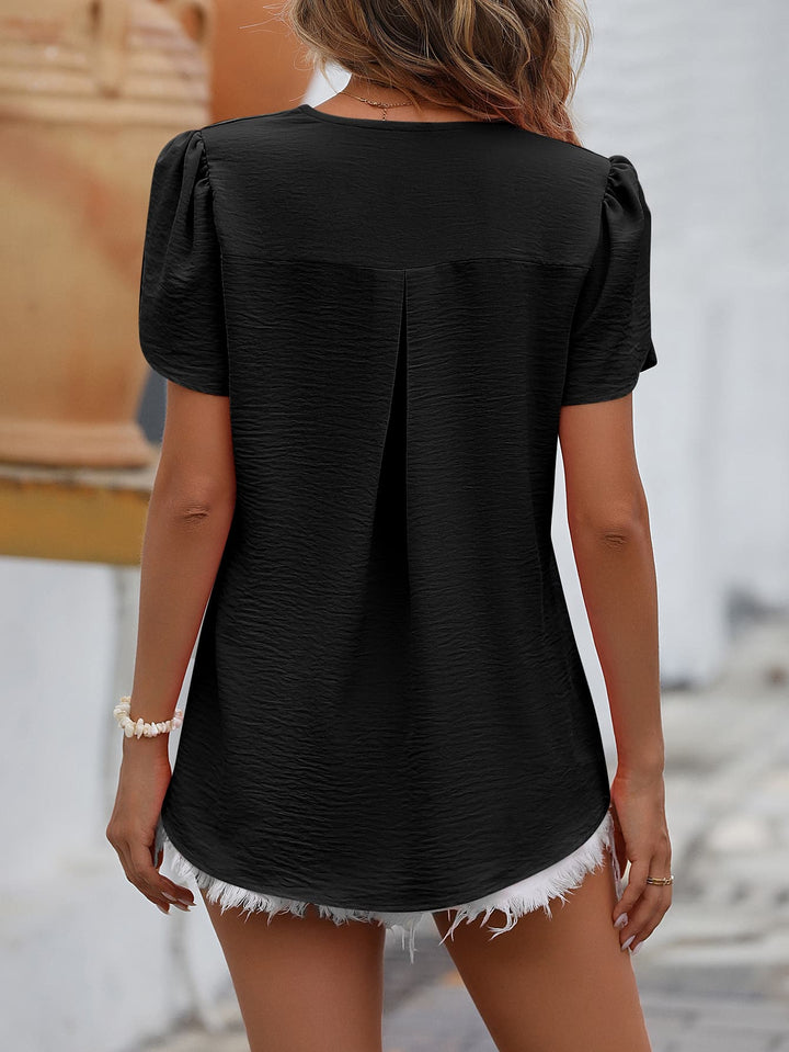 Ruche V-Neck Petal Sleeve Top