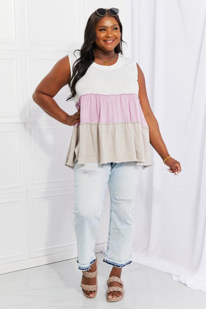 Full Size Watching the Sunset Color Block Babydoll Top