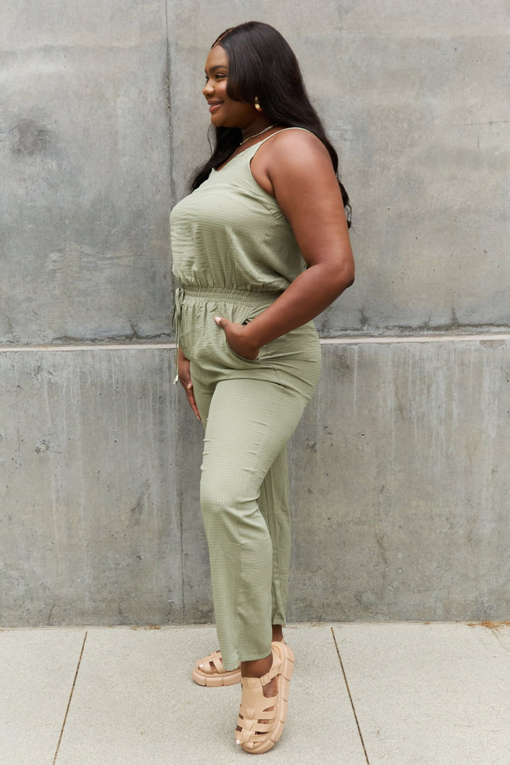 Full Size Textured Woven Jumpsuit in Sage