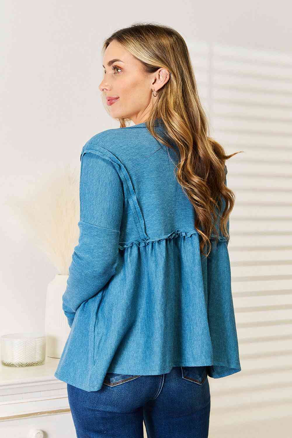 Full Size Frill Trim Babydoll Blouse