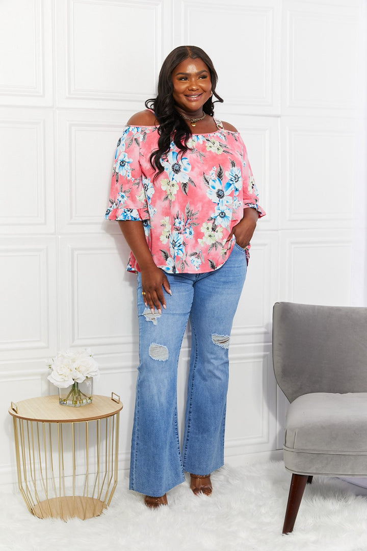 Full Size Fresh Take  Floral Cold-Shoulder Top