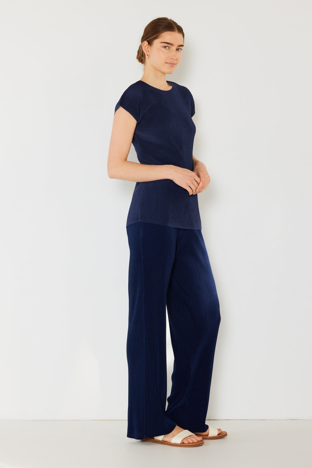 Pleated Elastic-Waist Wide Leg Pants