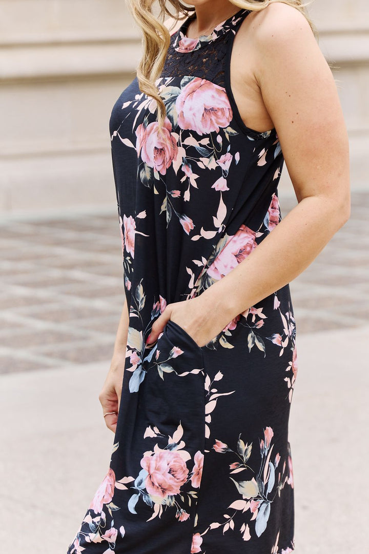 On A Journey Full Size Foral Lace Detail Sleeveless Dress