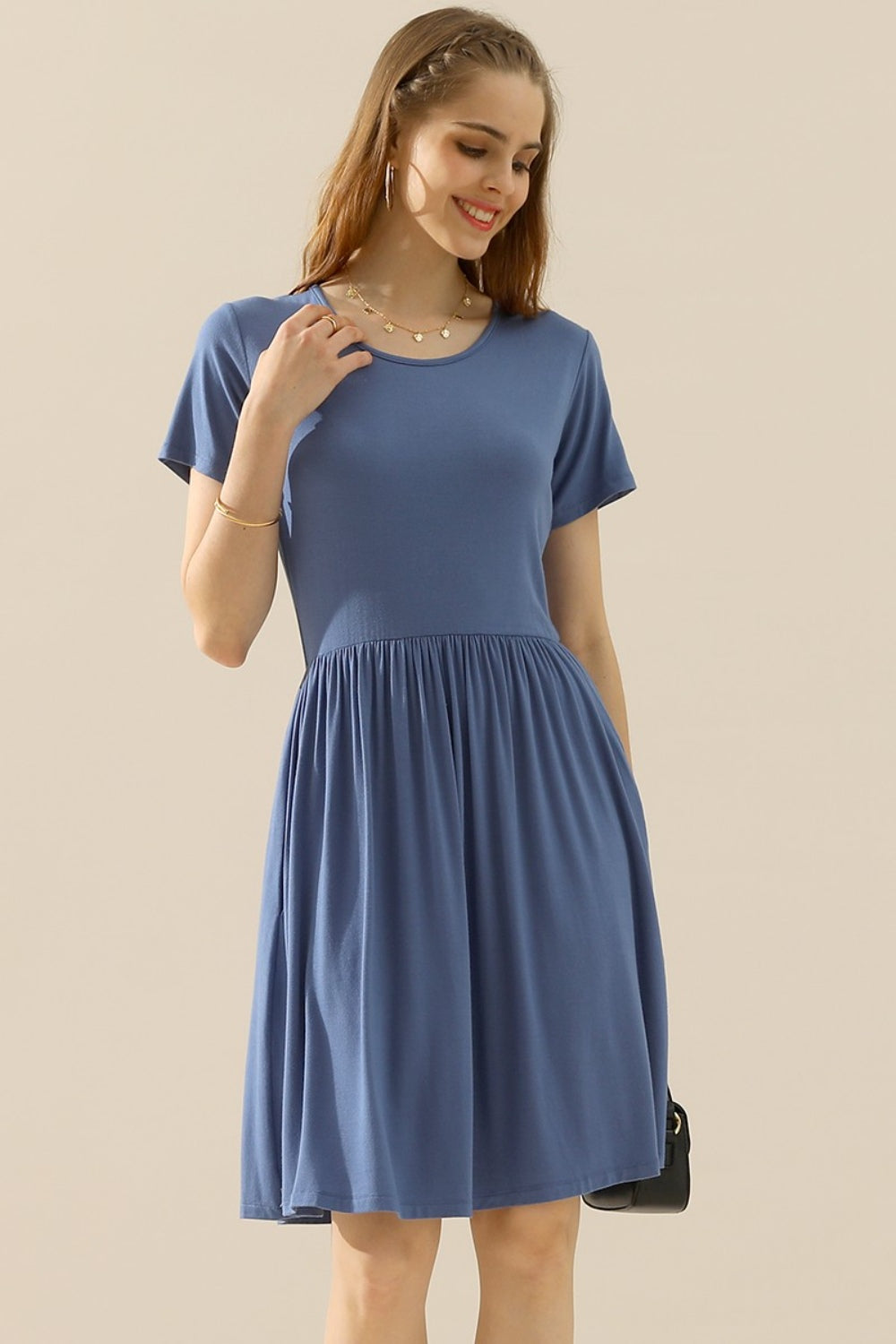 Ruched Midi Dress - Ruched Dress with Pockets | Elegant Lioness